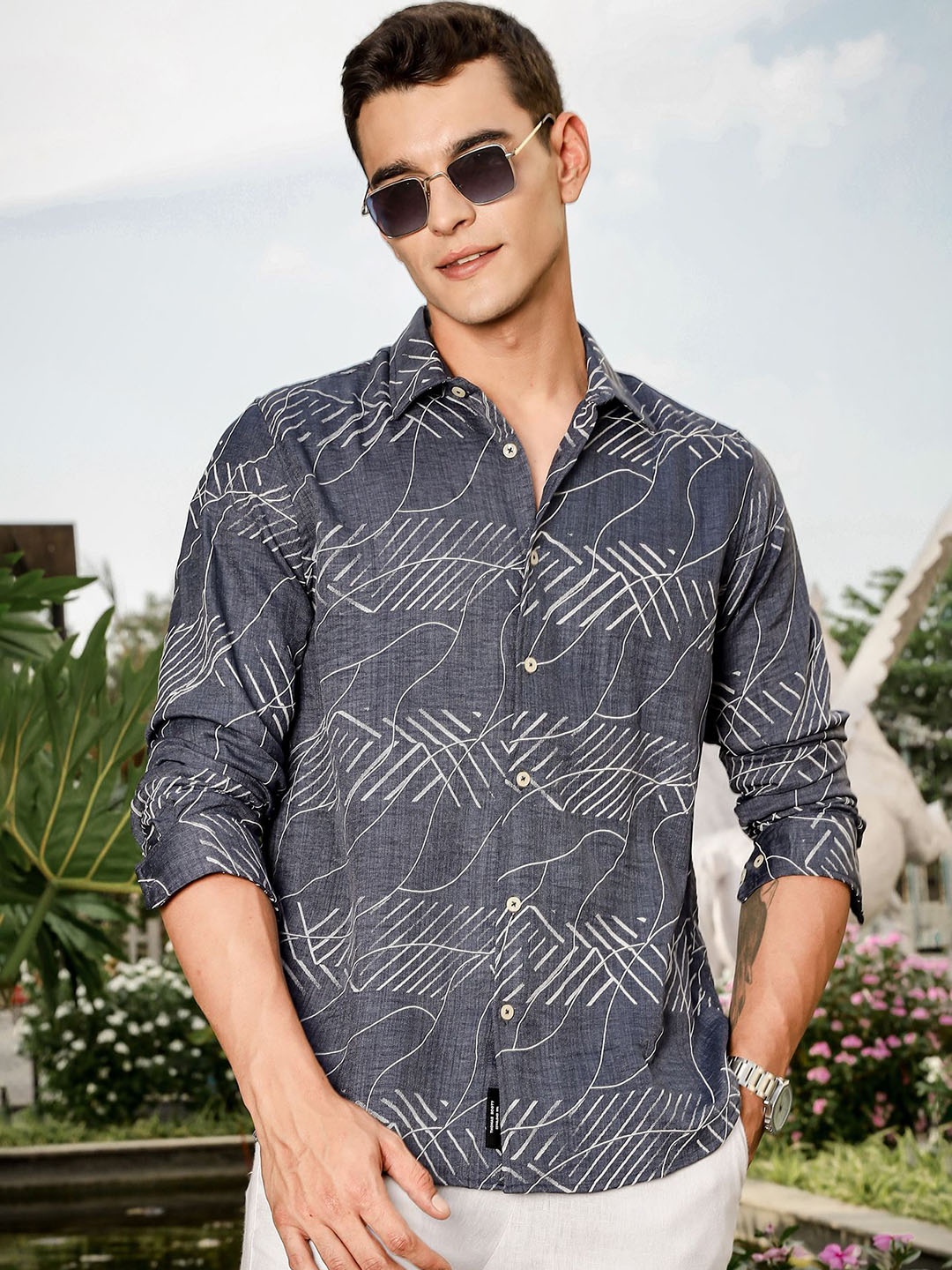 

Thomas Scott Men Smart Slim Fit Opaque Printed Casual Shirt, Blue