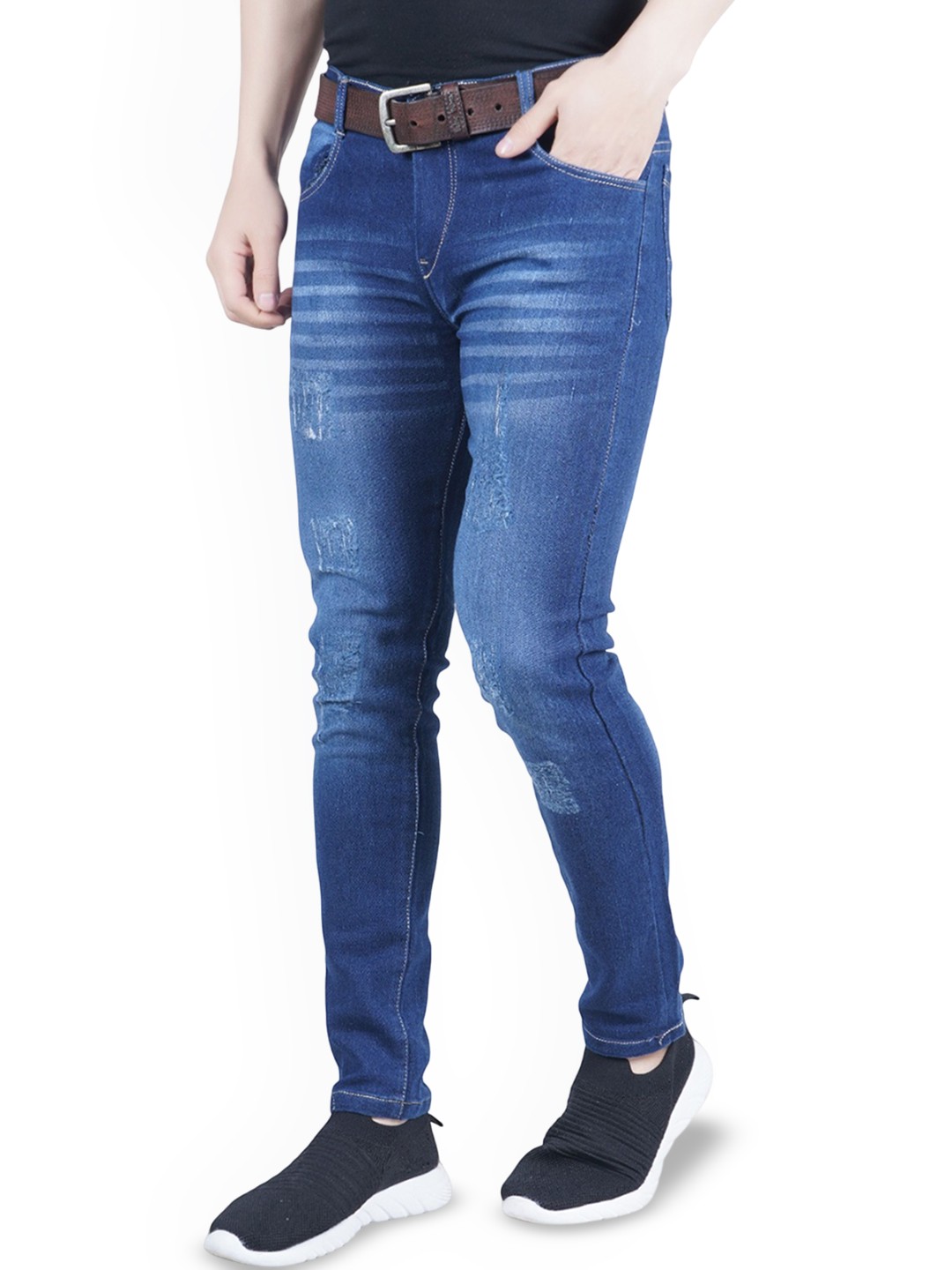 

COMFITS Men Classic Mildly Distressed Light Fade Stretchable Jeans, Blue