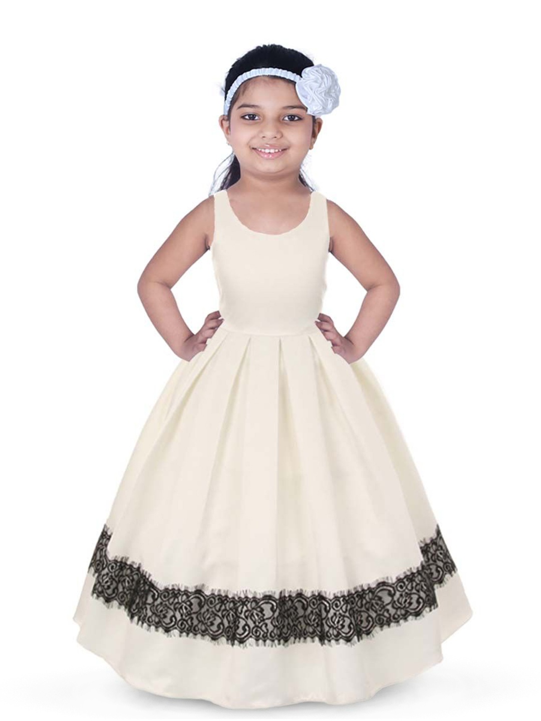 

Wow Princess Girls Satin Lace Inserts Fit and Flare Maxi Dress, Off white