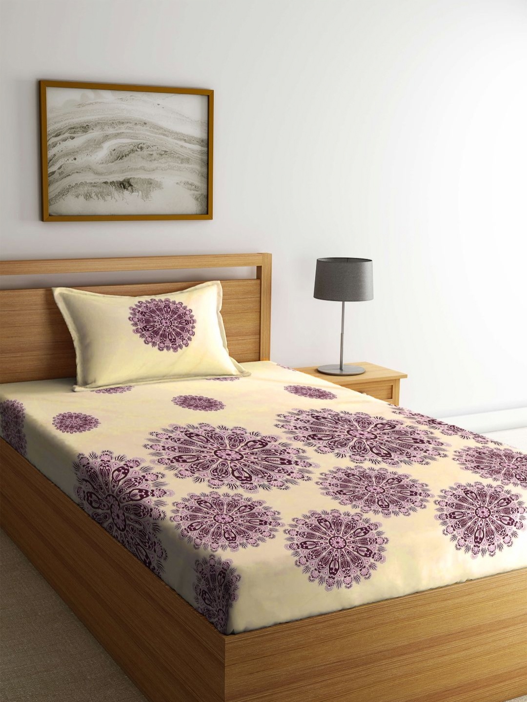 

Myntra Elegant Homes Cream Floral Printed 300 TC Single Bedsheet Set 2.2 m x 1.5 m