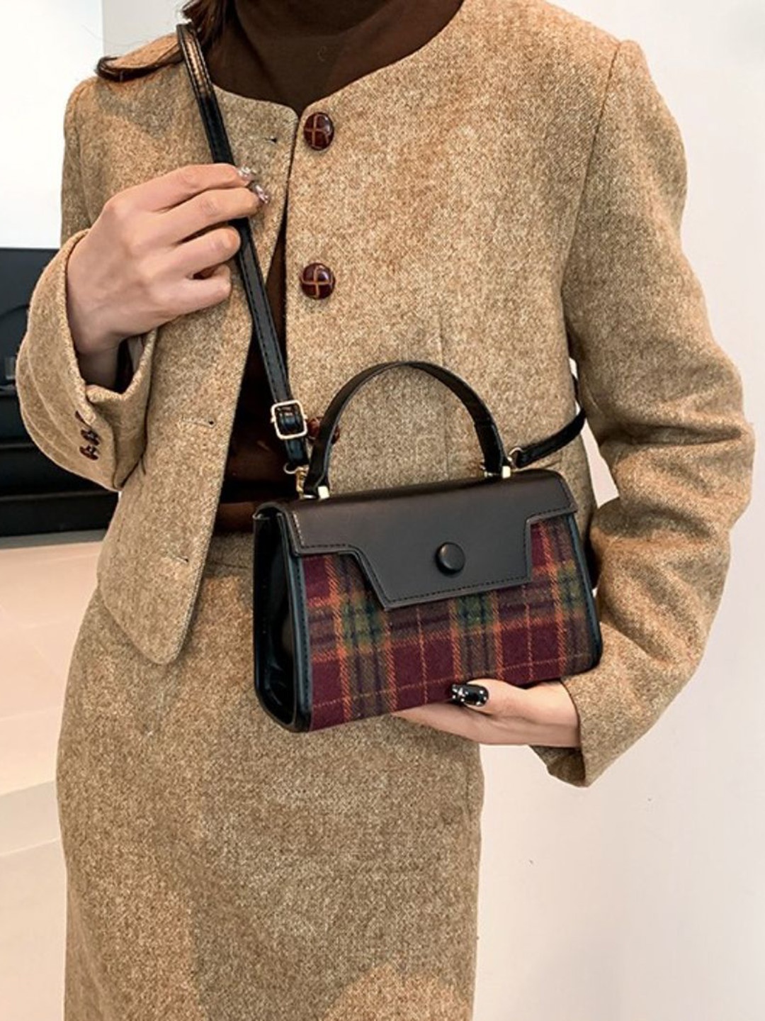 

DressBerry Checked PU Sling Bag, Brown
