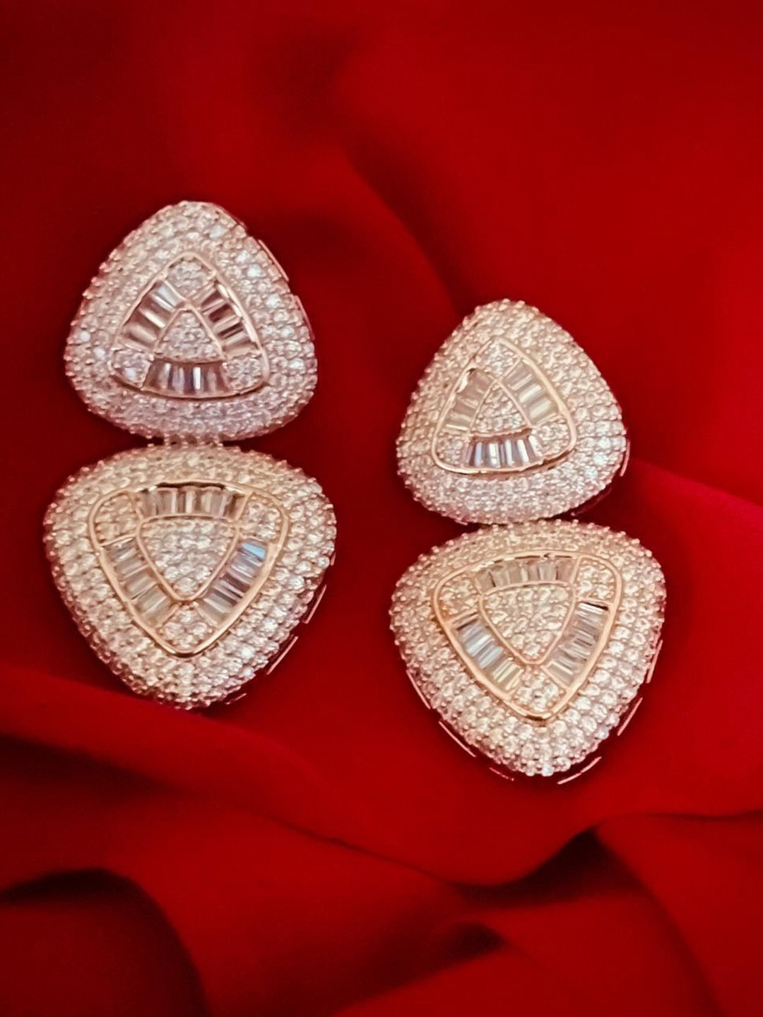 

MONI LIFESTYLE American Diamond Studded Geometric Shaped Drop Earrings, Rose gold