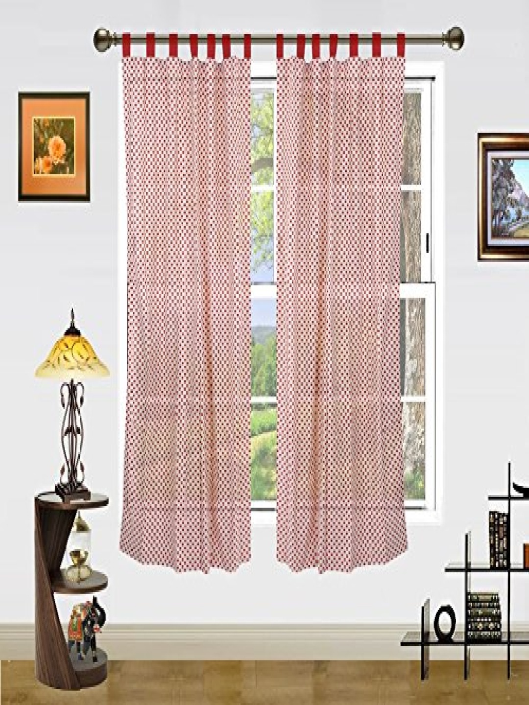 

Dekor World Red Set of 2 Geometric Window Curtain