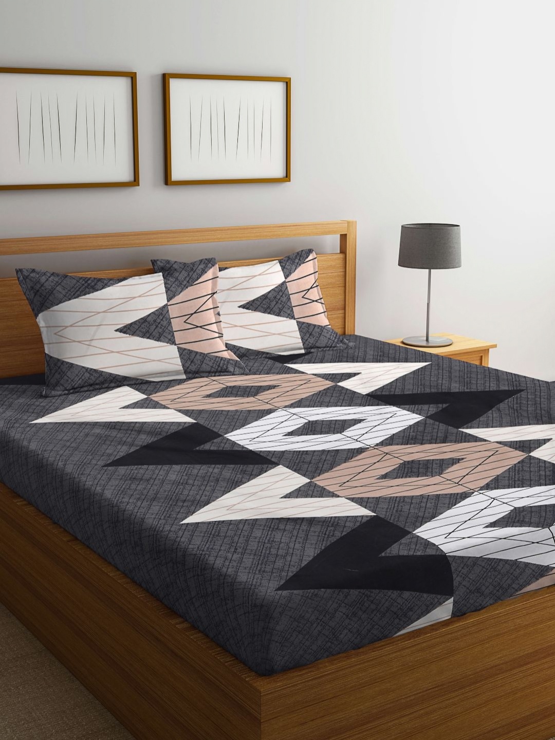

Myntra Elegant Homes Grey & Beige Printed Fitted 300 TC King Bedsheet Set-2.50 m x 2.25 m