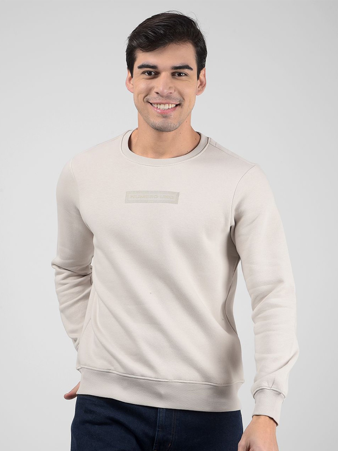 

Numero Uno Men Brand Logo Printed Pullover Sweatshirt, Beige