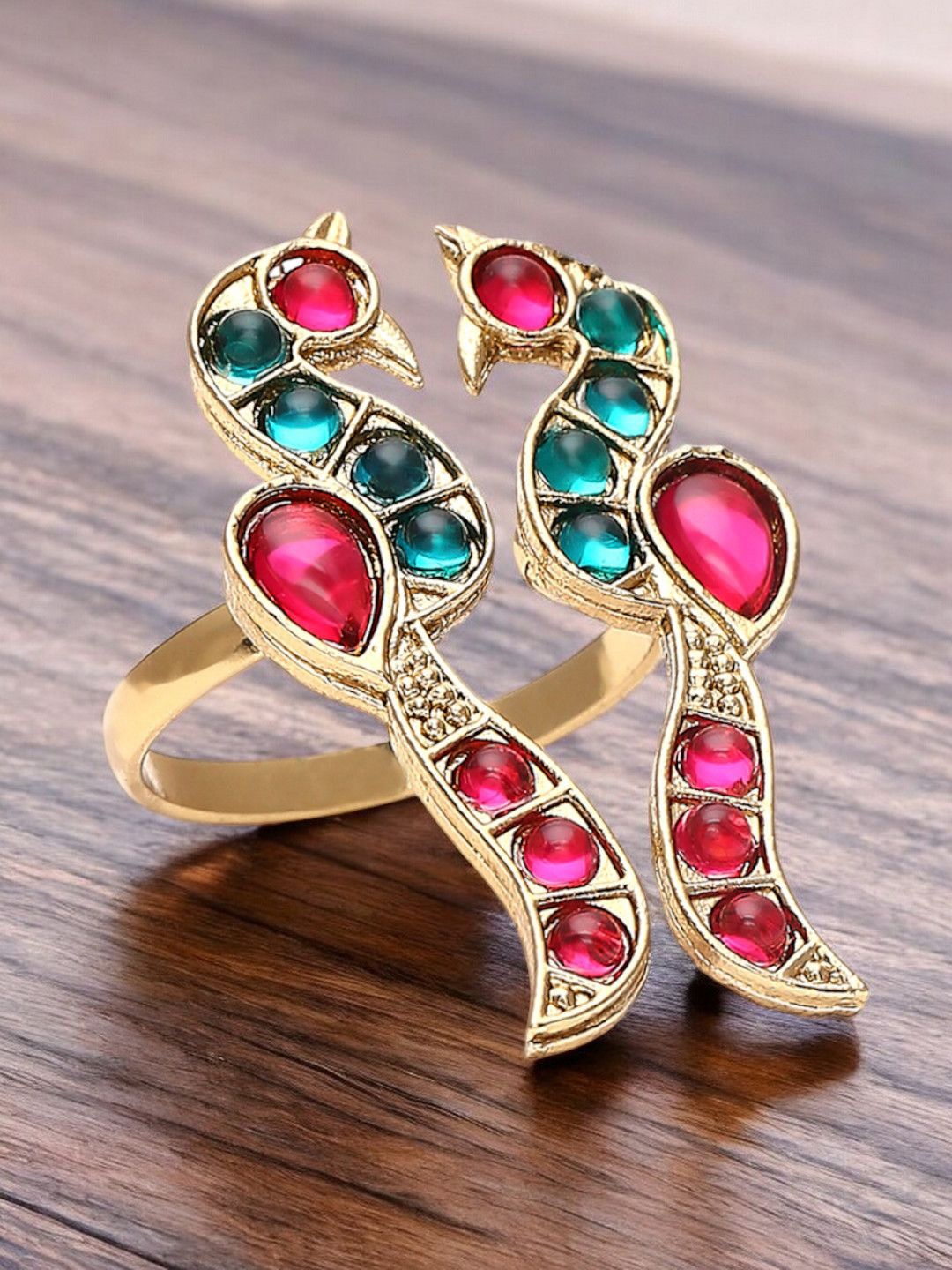 

Anouk Kundan Stone Studded Bird Design Finger Ring, Gold