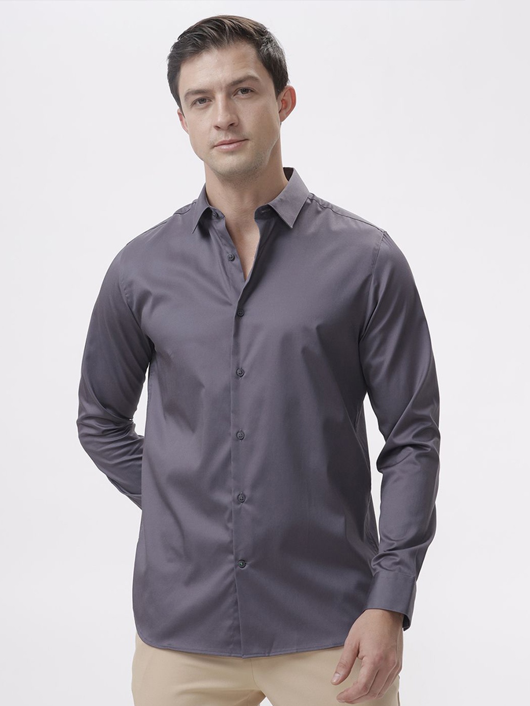 

The Collection Men Classic Slim Fit Opaque Casual Shirt, Purple