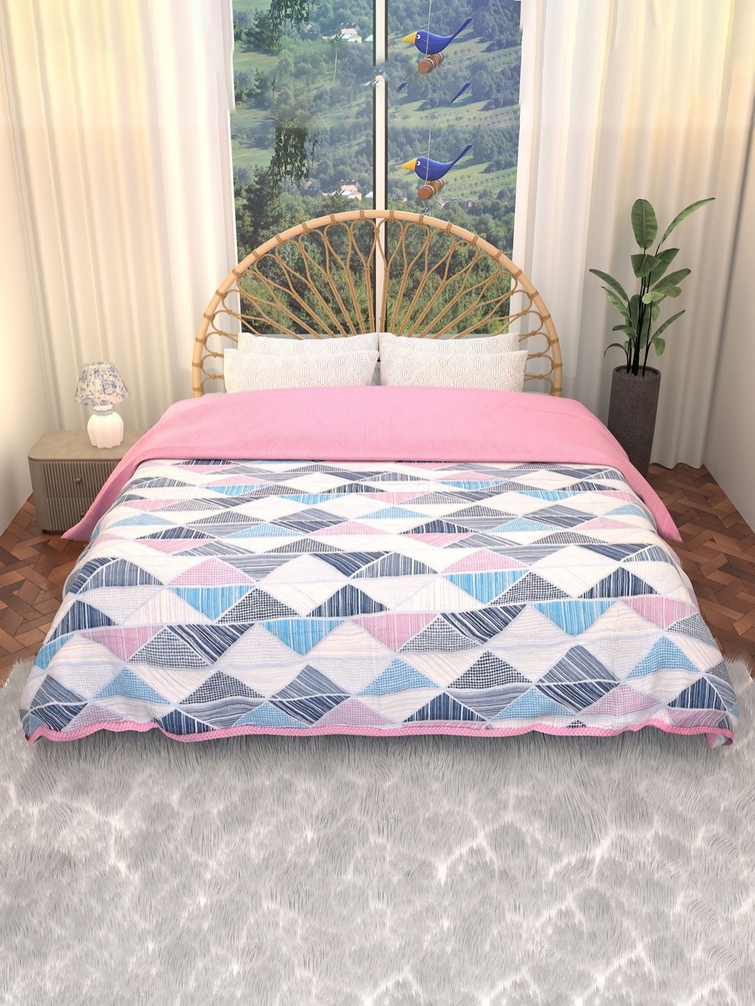 

Aura White Floral Printed Microfiber AC Room 220 GSM Reversible Double Bed Comforter