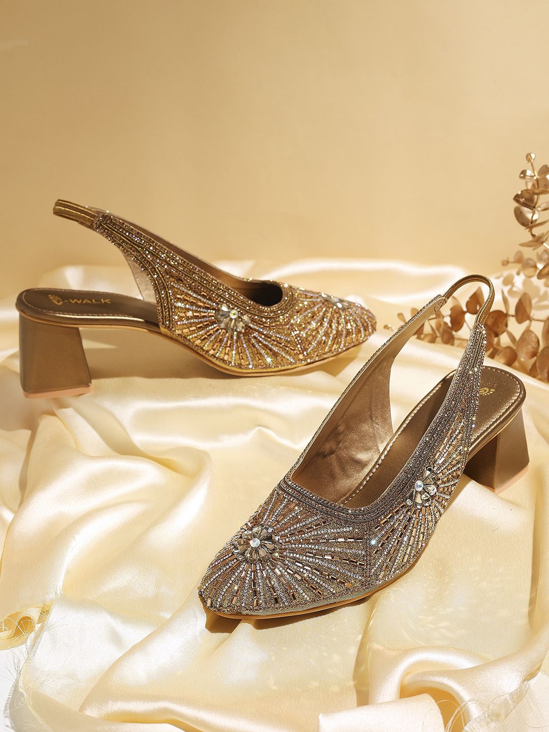 

V-WALK Women Embellished Backstrap Block Heels Sandals, Copper