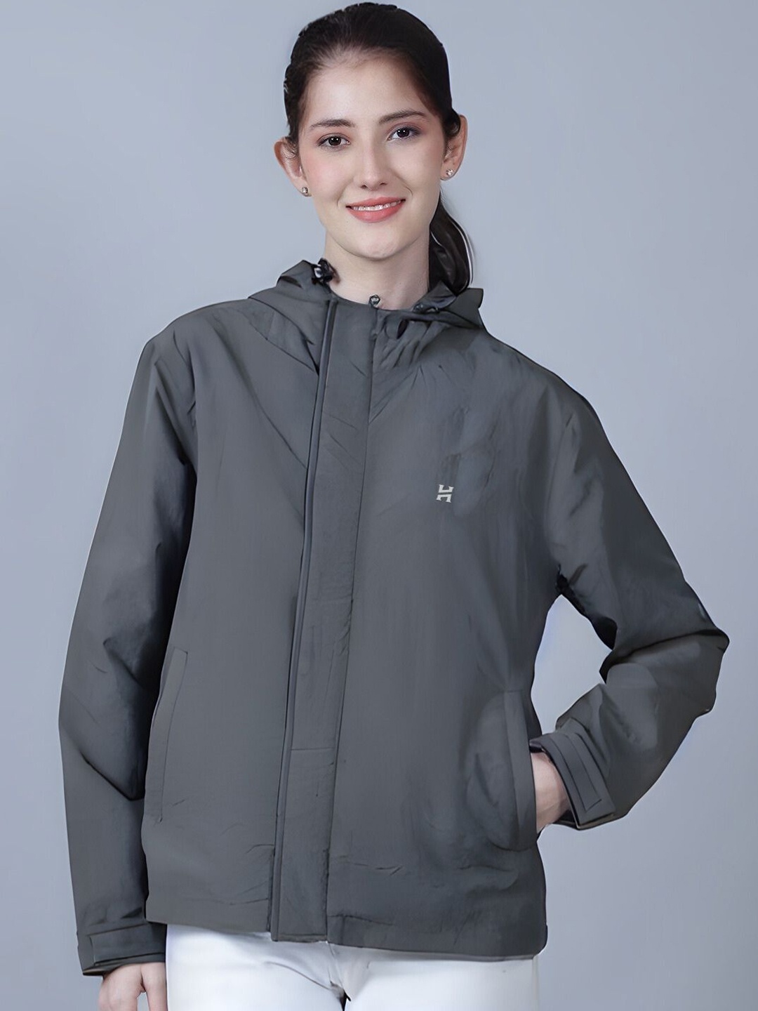

HOUSE OF VEDAS Waterproof Hooded Rain Jacket, Grey
