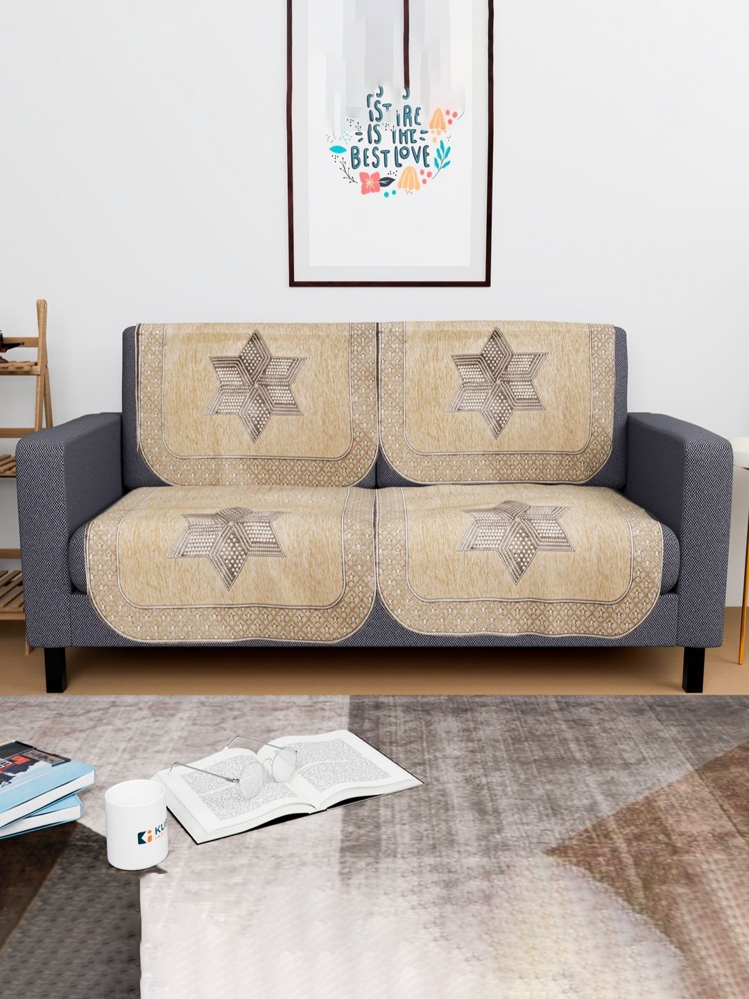 

Aura Cream-Coloured 4 Pieces Star Printed 2 Seater Cotton Sofa Covers