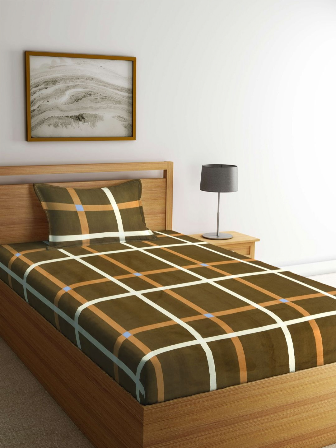 

Myntra Elegant Homes Brown & White Printed 300 TC Single Bedsheet Set- 220 cm x 150 cm