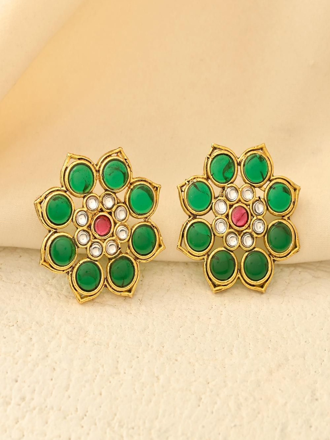 

DASTOOR Gold-Plated Contemporary Artificial Stones Studs, Green