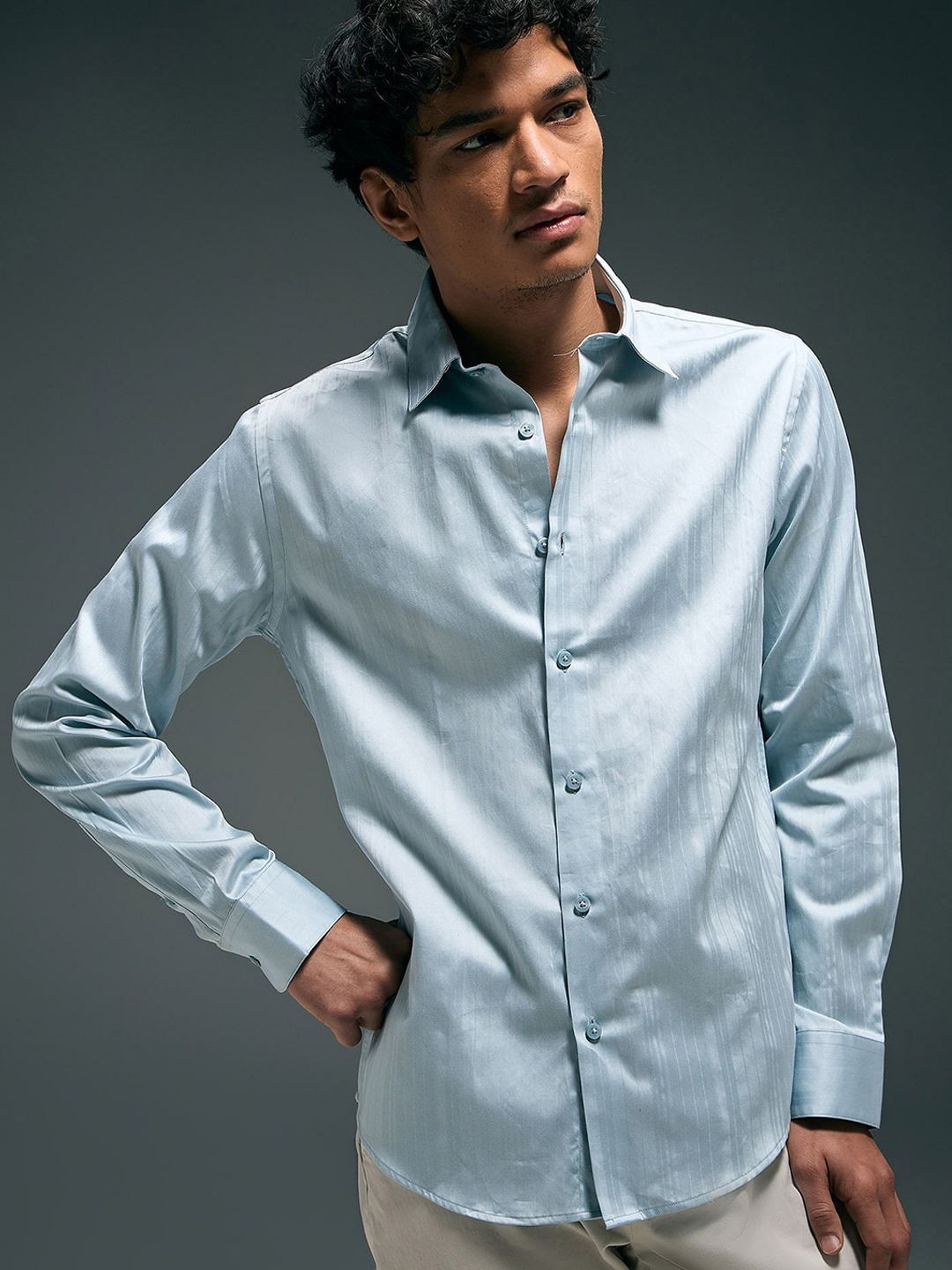 

Flying Machine Men Slim Fit Opaque Casual Shirt, Blue