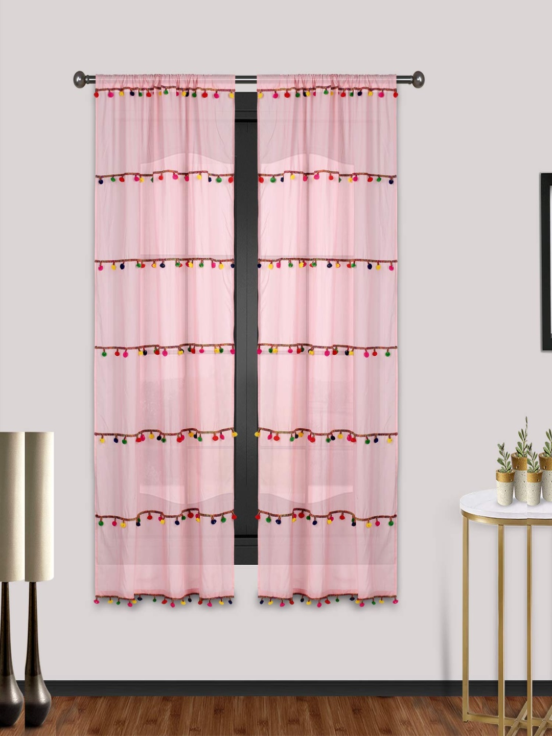 

Dekor World Multicoloured Set of 2 Embellished Sheer Window Curtain, Multi