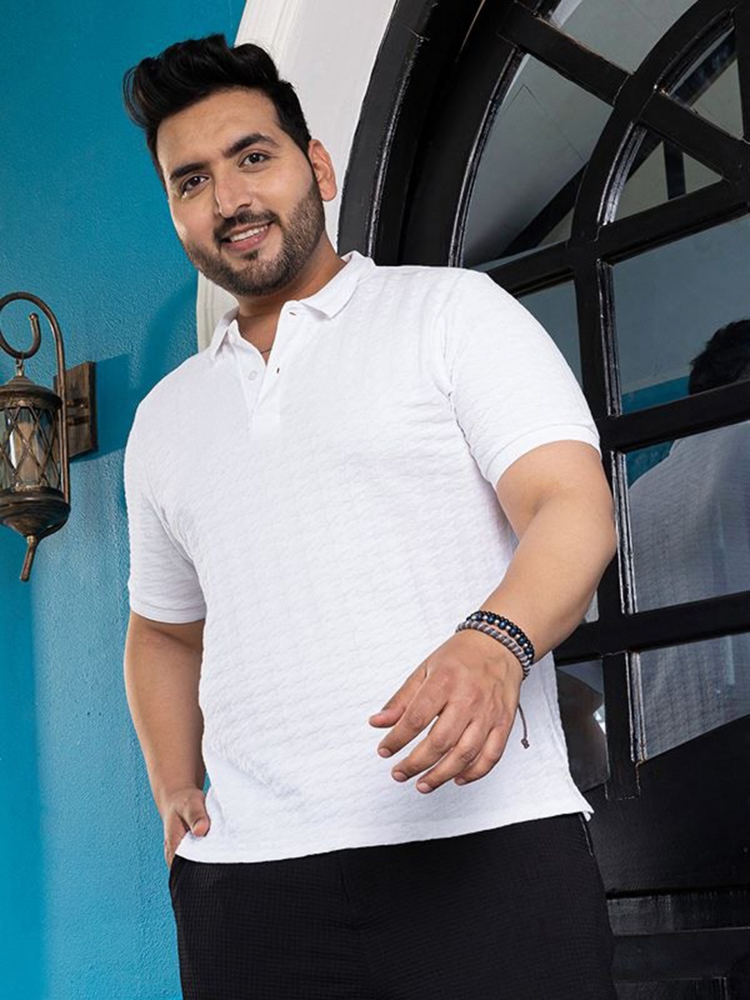 

Instafab Plus Men Polo Collar Pockets T-shirt, White