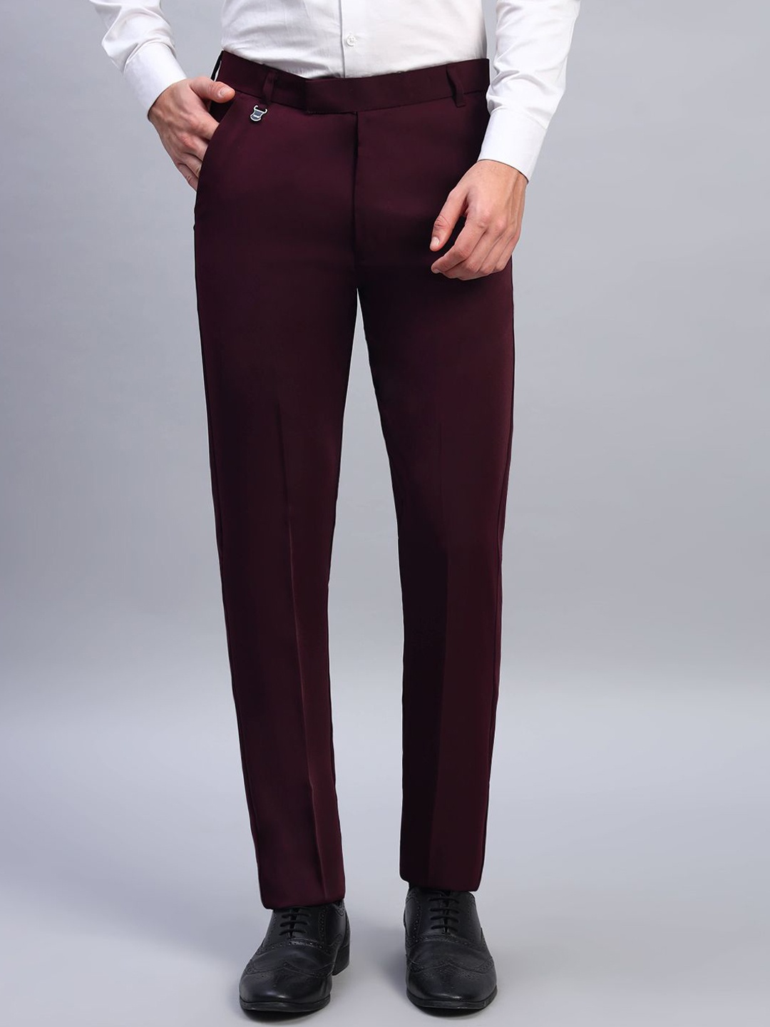 

AXNIS Men Ultra Slim Fit Trousers, Maroon