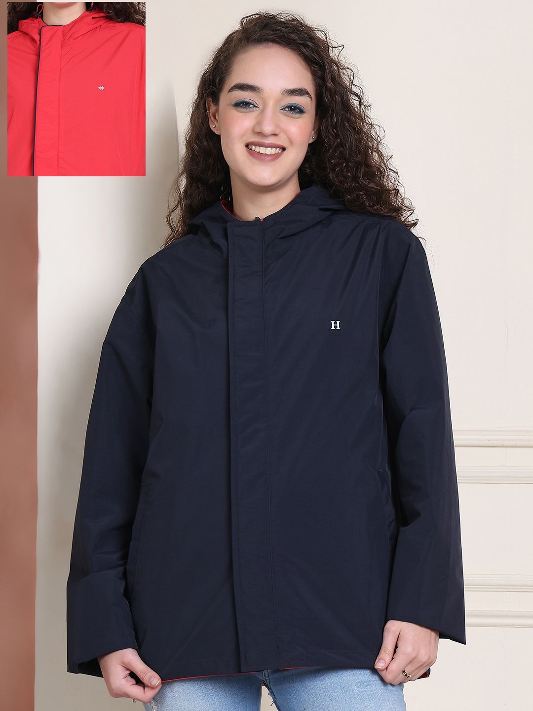 

HOUSE OF VEDAS Waterproof Hooded Rain Jacket, Red