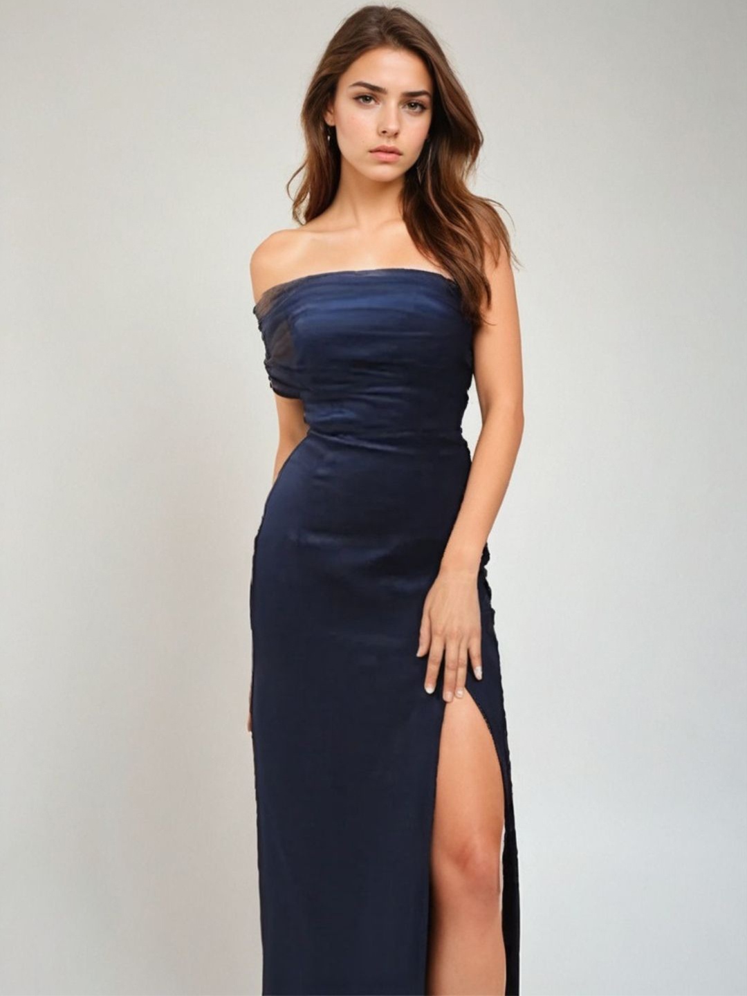 

PRIZO Satin Bodycon Maxi Dress, Blue