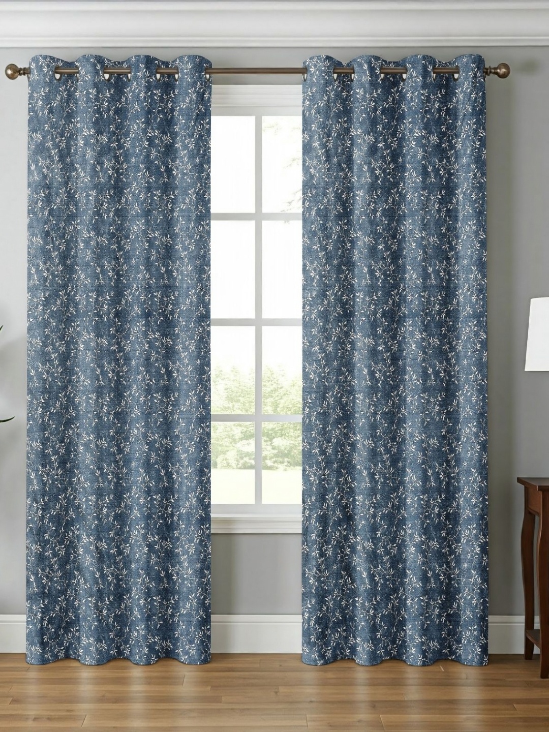 

Galaxy Home Decor Blue 2 Pieces Floral Printed Long Door Curtains