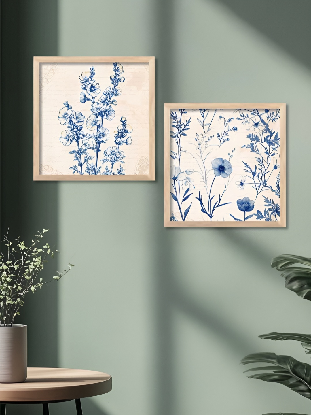 

Kotart Brown & Blue 2 Pieces Floral Printed Wooden Wall Paintings
