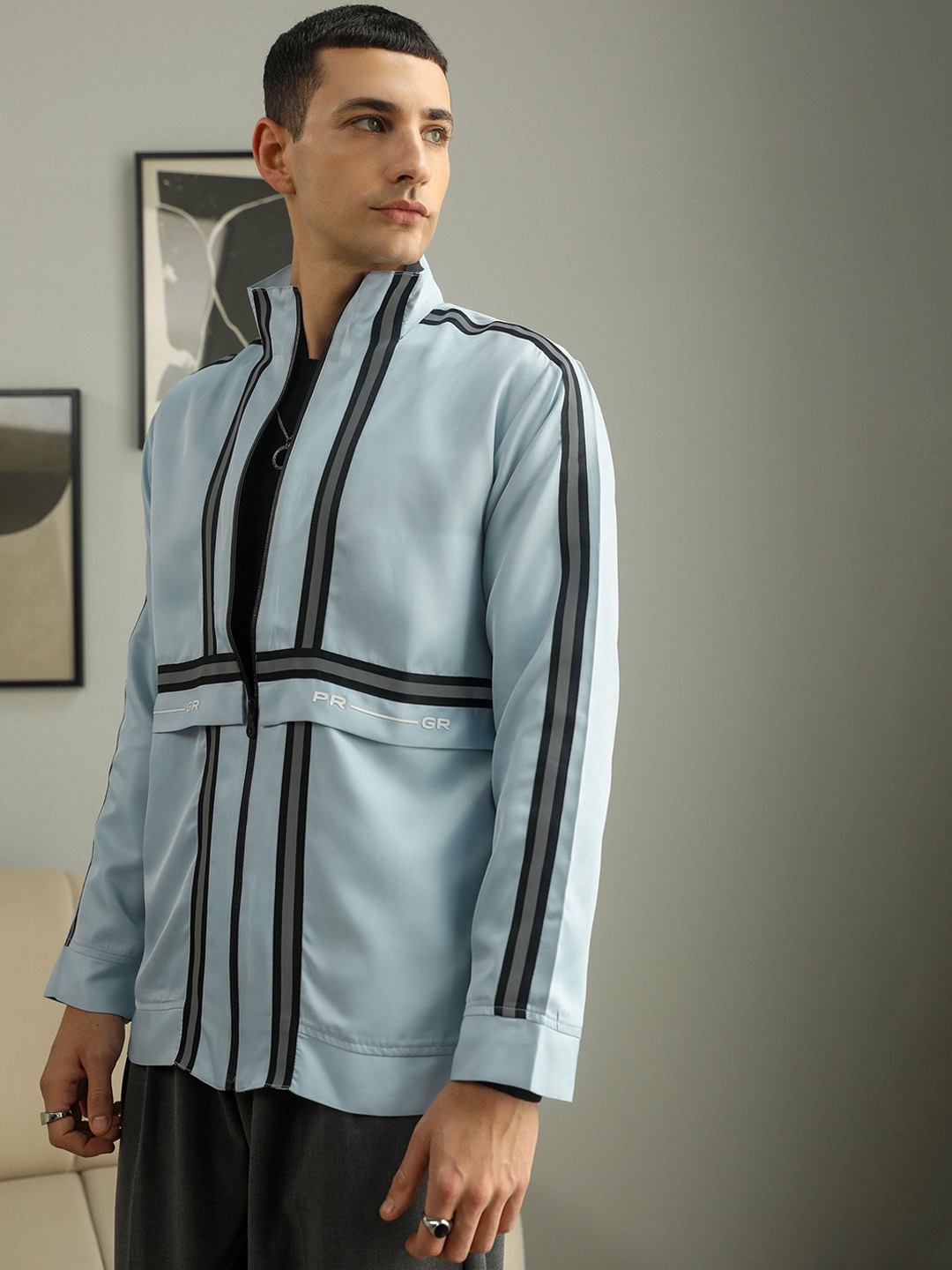 

PRIMAL GRAY Men Striped Tailored Jacket, Blue