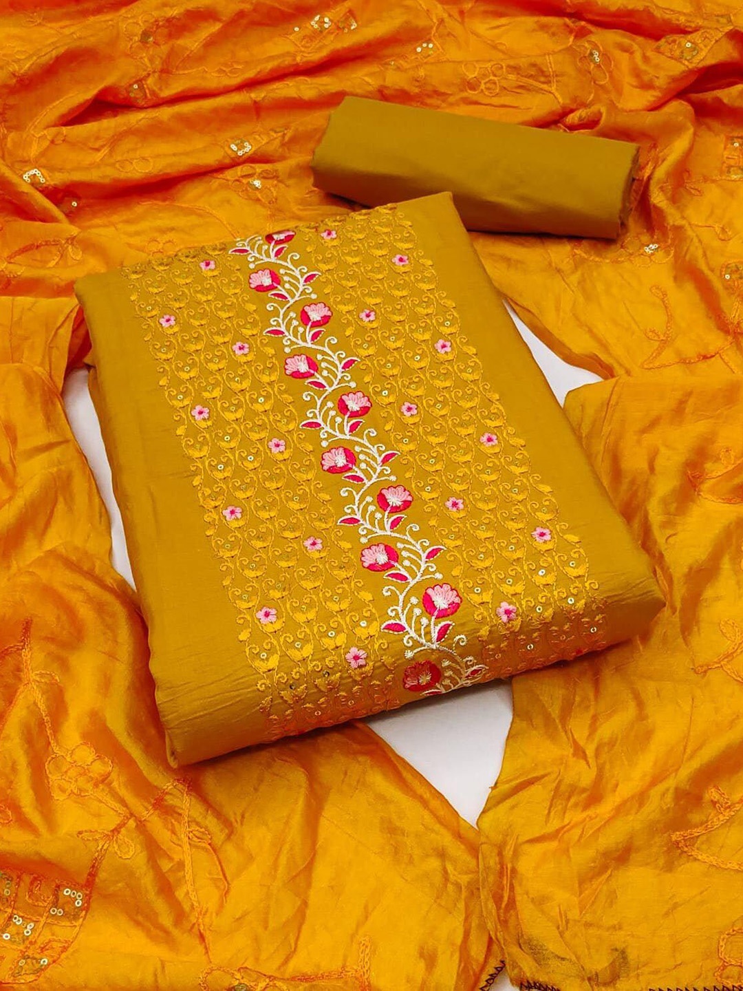 

SHADOW & SAINING Embroidered Unstitched Dress Material, Yellow