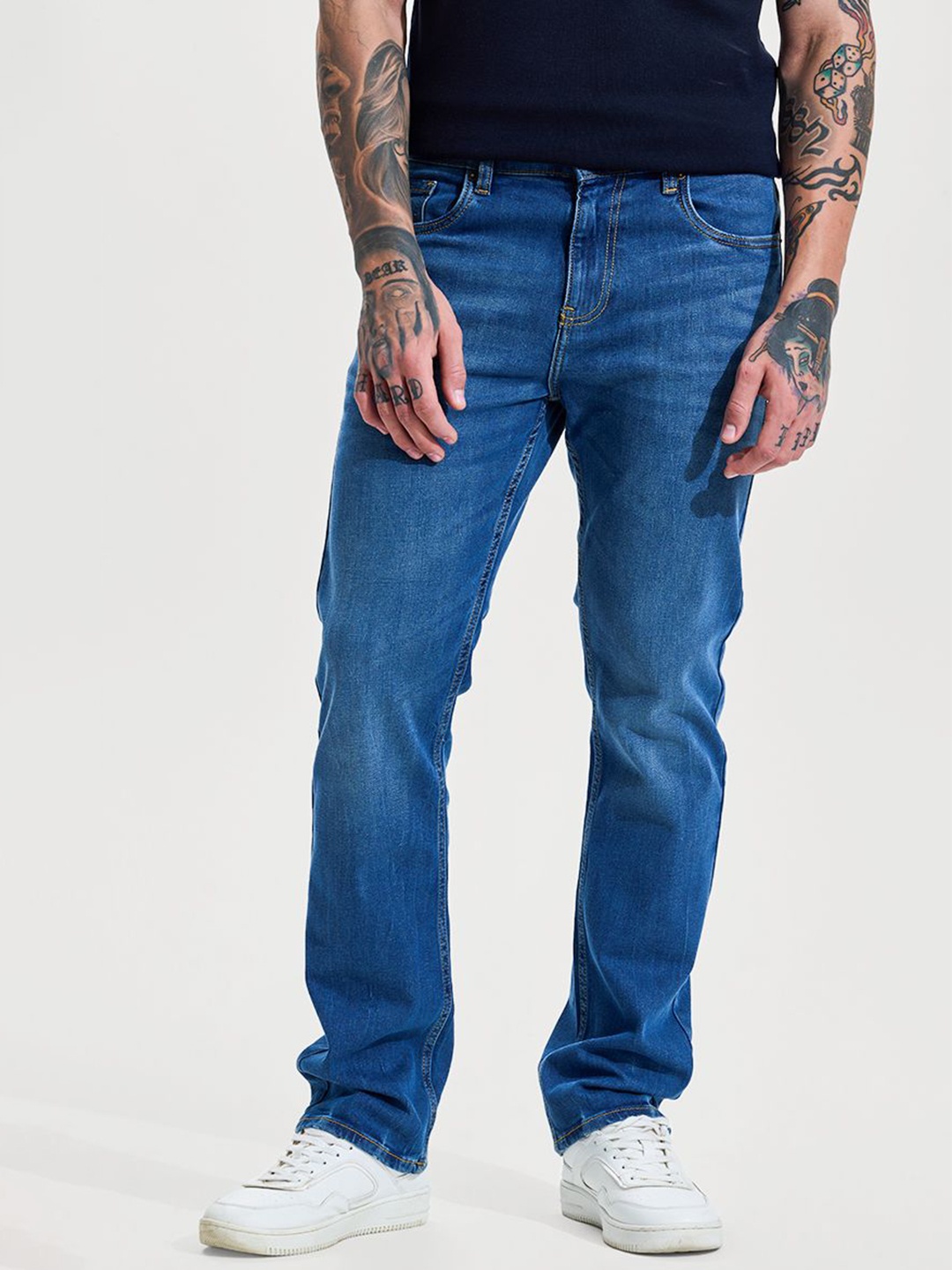 

Snitch Men Deep Steel Blue Mid-Rise Straight Fit Jeans
