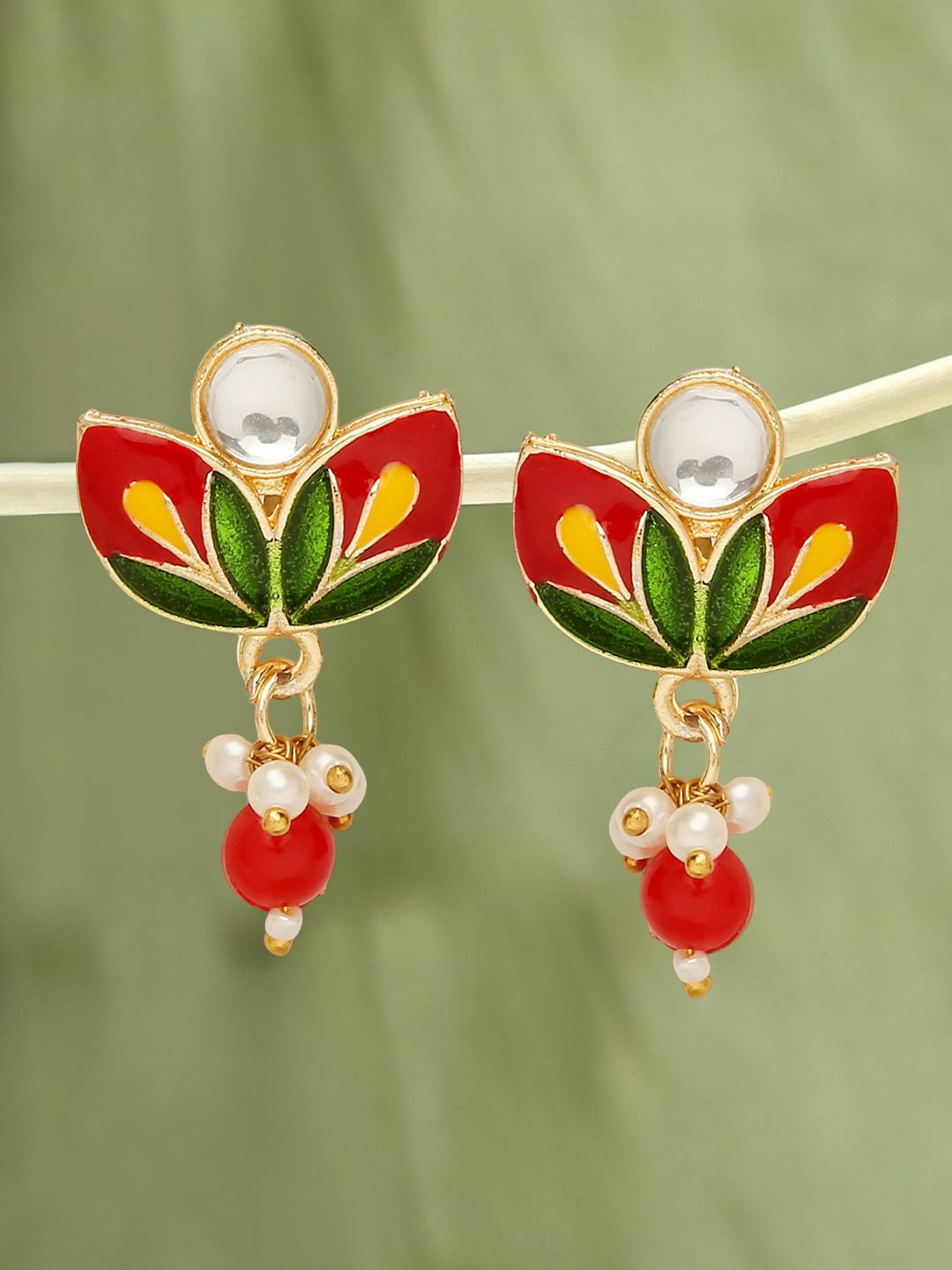 

Anouk Artificial Stones Studded and Beaded Meenakari Floral Shaped Studs, Red