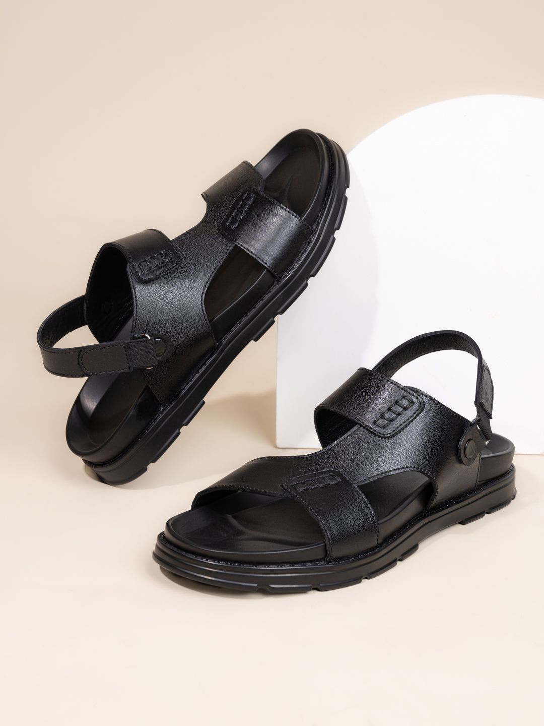 

MENGLER Men Leather Comfort Sandals, Black