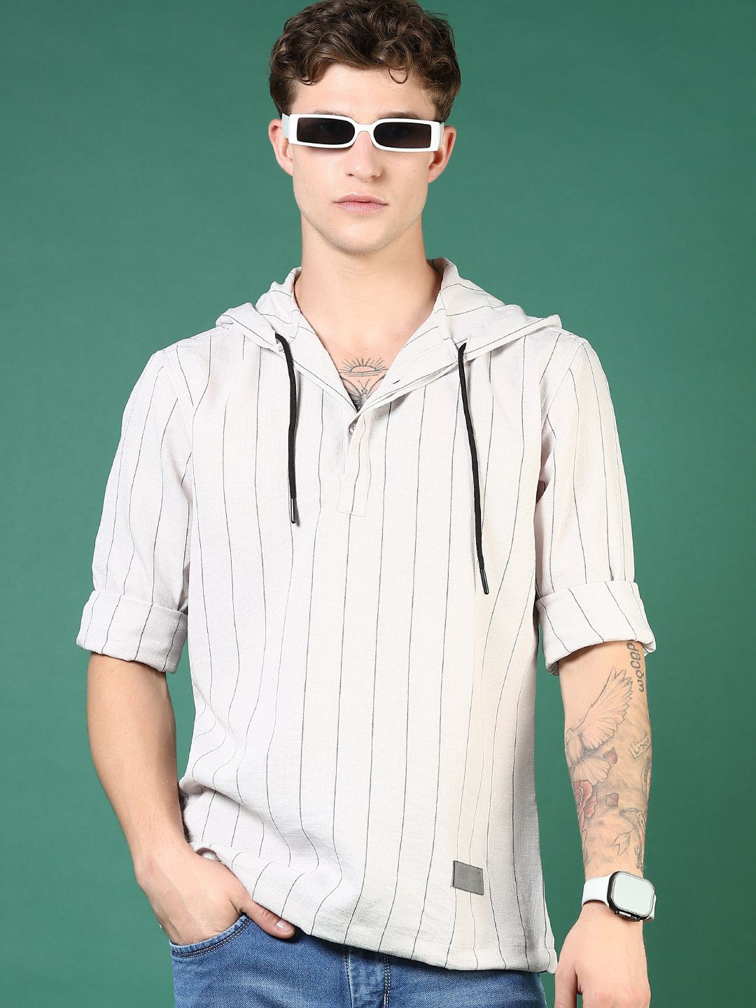 

V-Mart Men Opaque Striped Casual Shirt, Cream