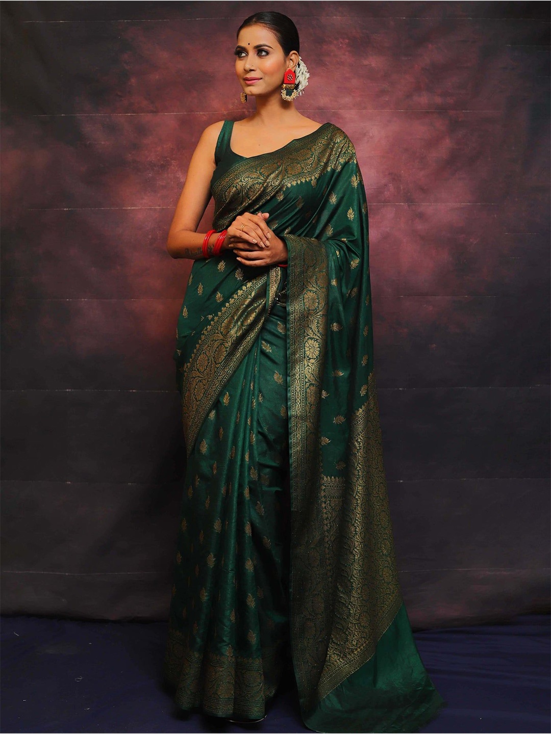 

Moda Rapido Woven Design Zari Saree, Green