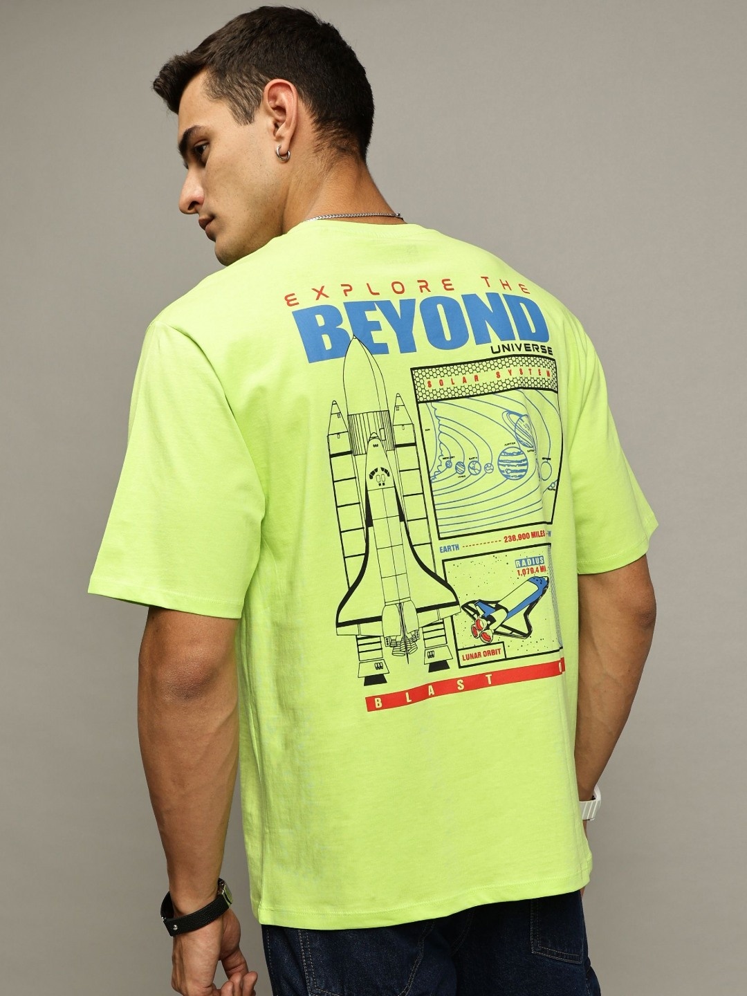 

MORSE CODE Men Printed Drop-Shoulder Sleeves T-shirt, Fluorescent green