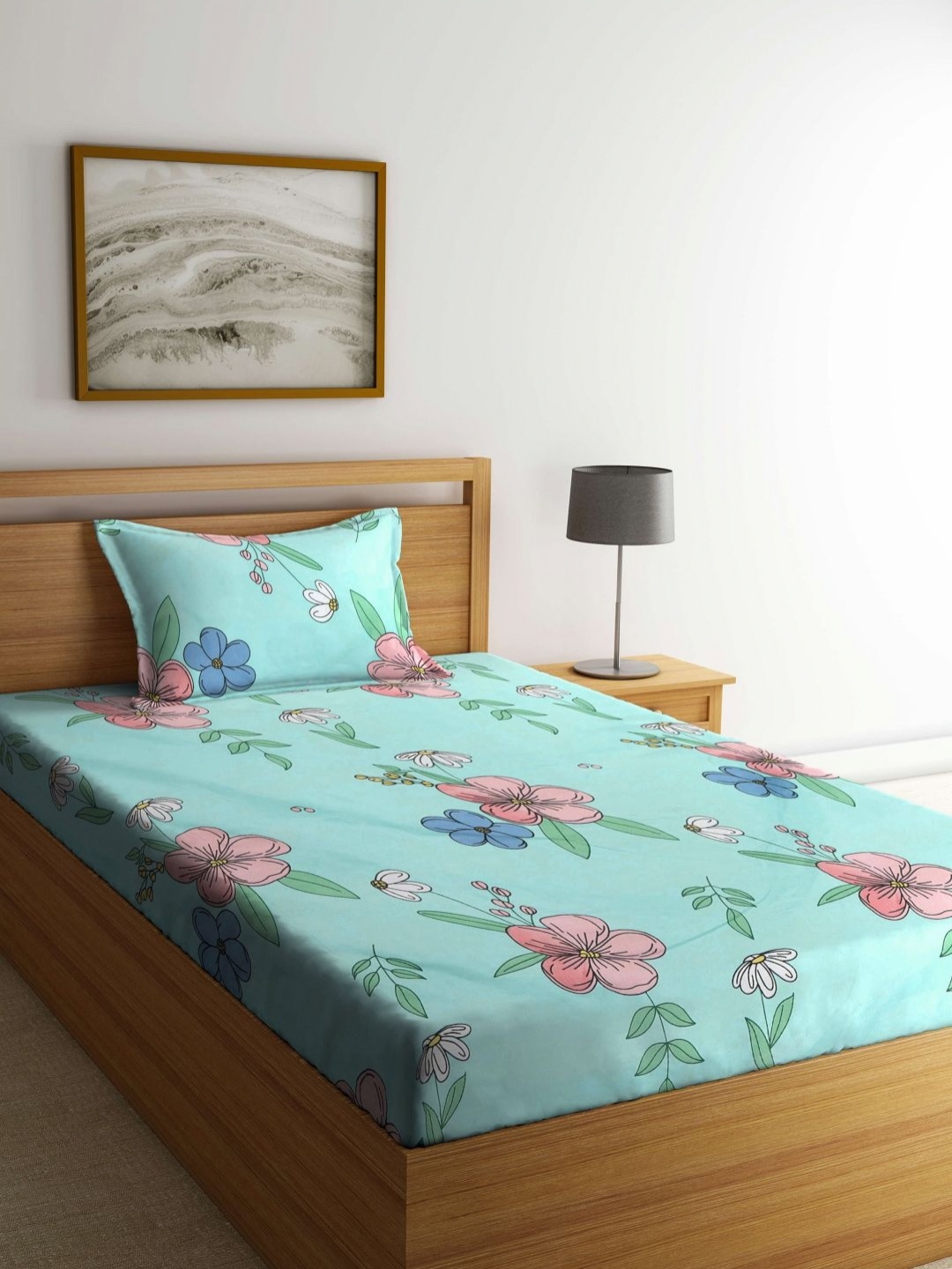 

Myntra Elegant Homes Blue & Pink Printed 300TC Single Bedsheet Set 2.25m x 1.50m