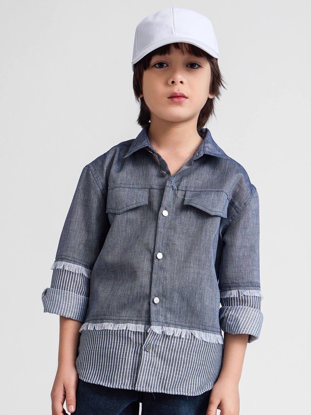 

taffykids Boys Comfort Opaque Striped Casual Shirt, Grey