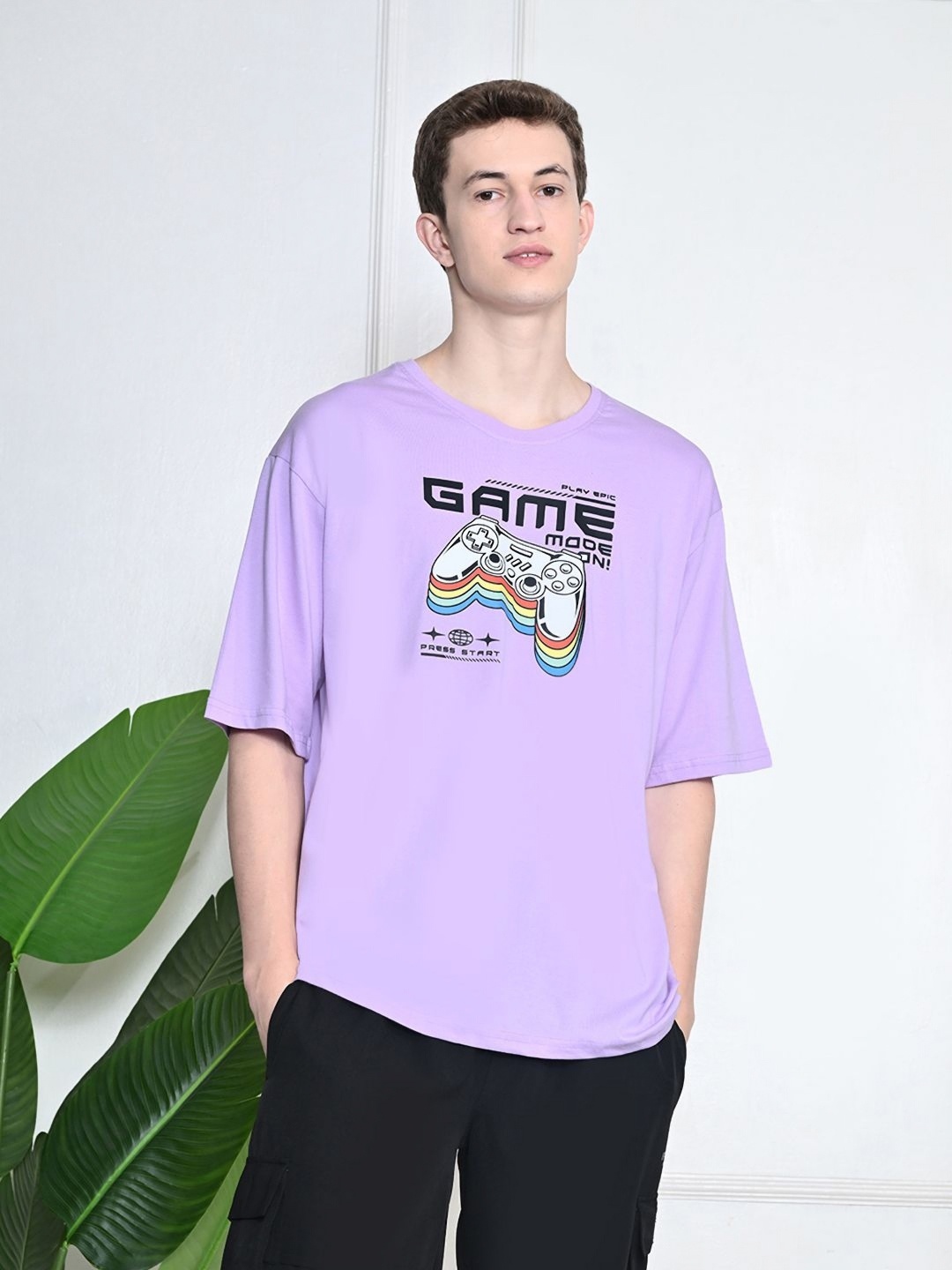 

FITINC Men Printed Bio Finish Applique T-shirt, Lavender