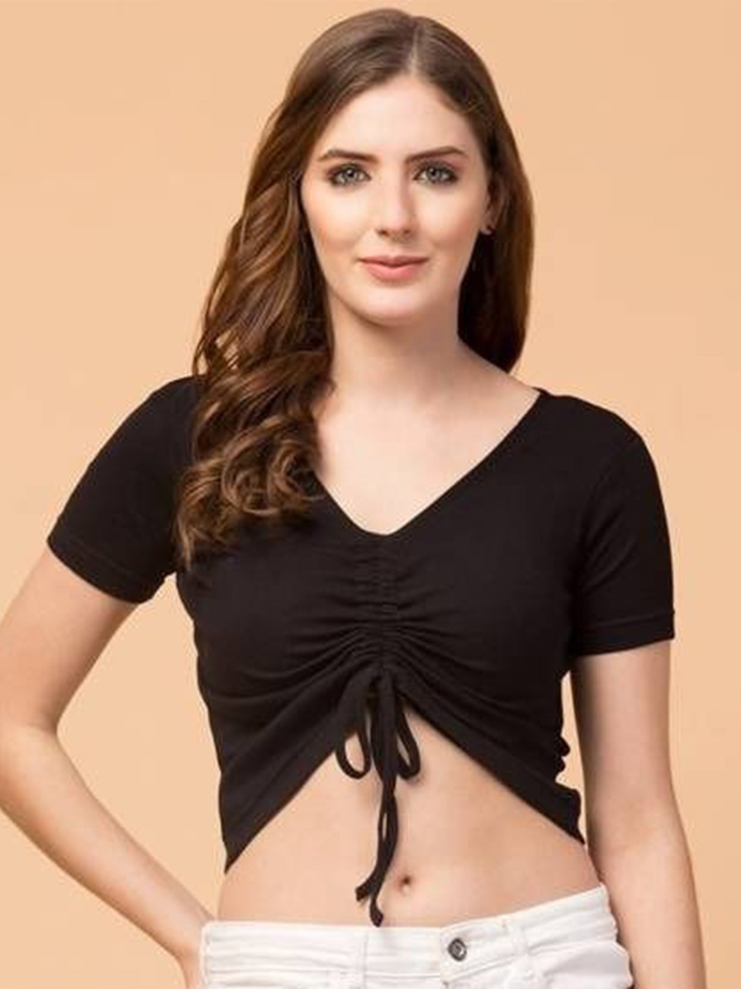 

Miava Joylina Women V-Neck Pure Cotton Fitted Top, Brown