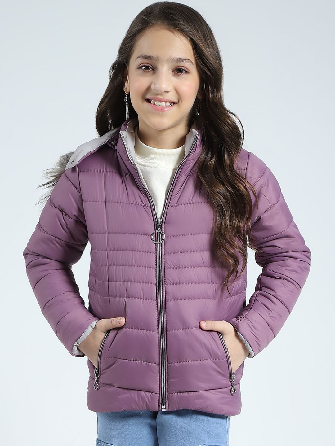 

Monte Carlo Girls Striped Puffer Jacket, Purple