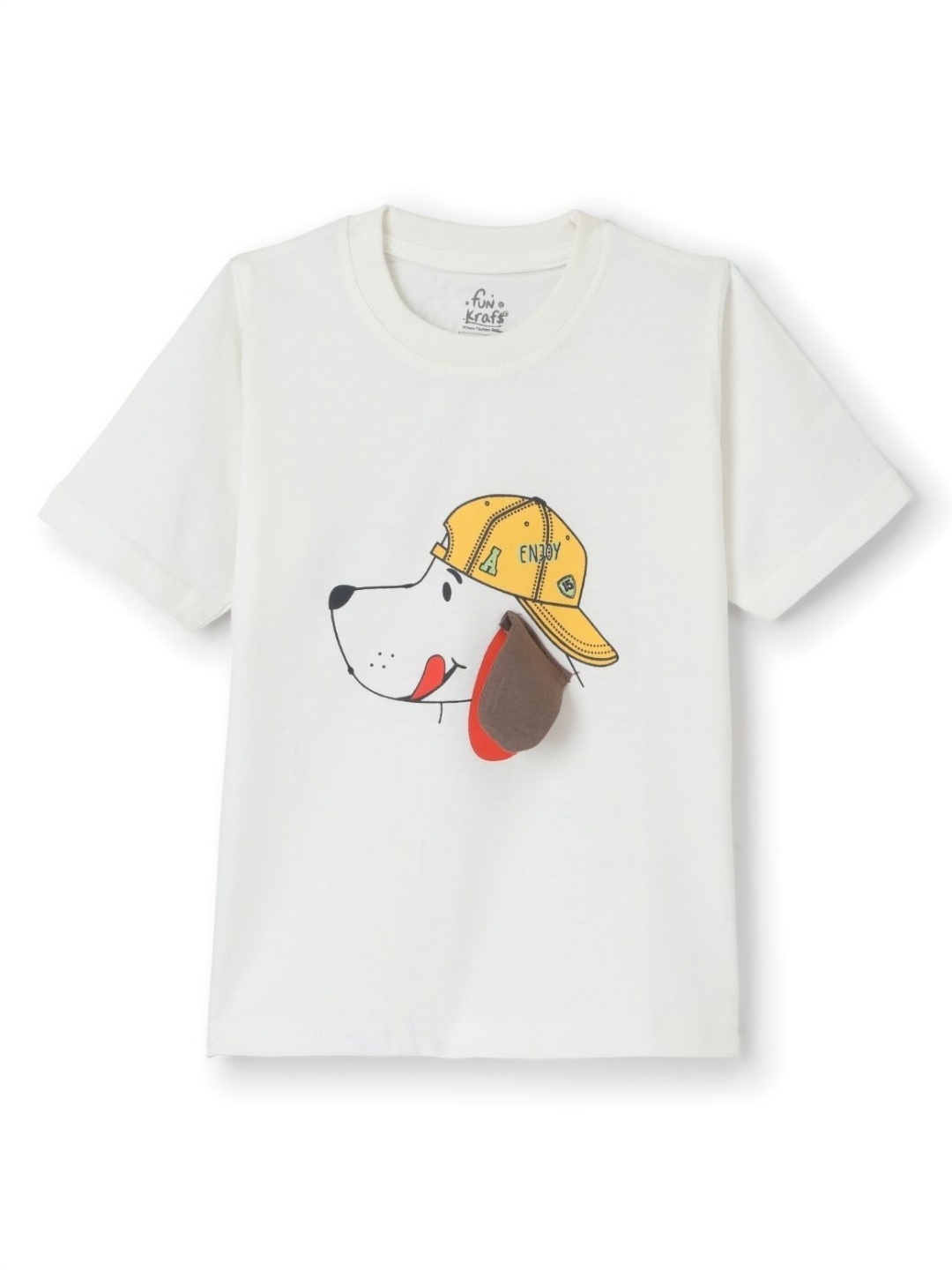 

FUNKRAFTS Boys Printed Applique T-shirt, White