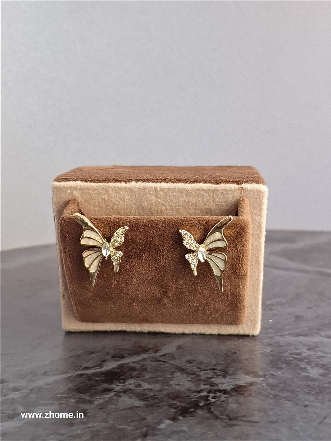 

Z HOME Gold Plated Butterfly Shaped Crystals Studs Earrings