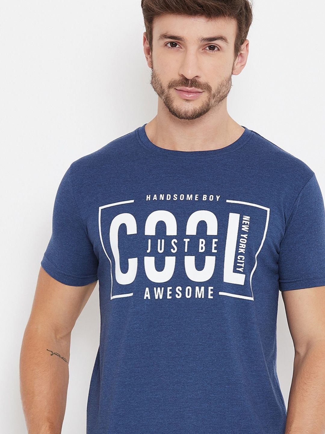 

Bishop Cotton Men Printed Applique T-shirt, Blue