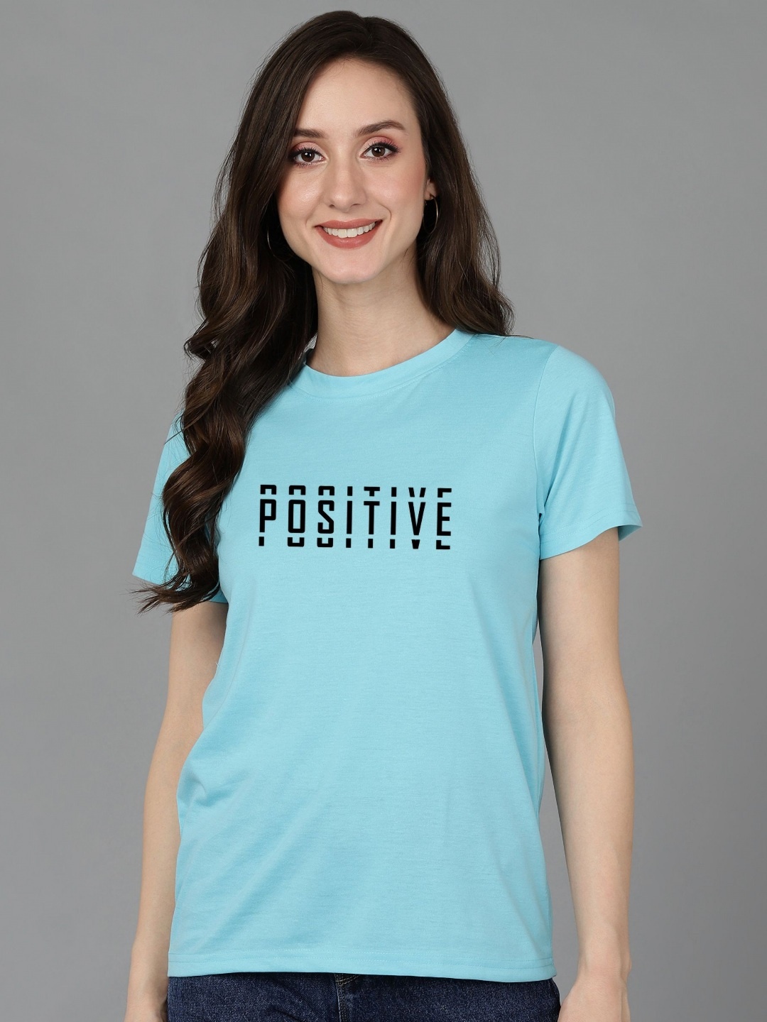 

Adyavastram Women Printed Raw Edge T-shirt, Blue
