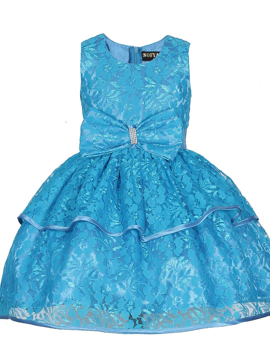 

Wow Princess Girl Floral Round Neck Sleeveless Knee Length Fit and Flare Dress, Turquoise blue