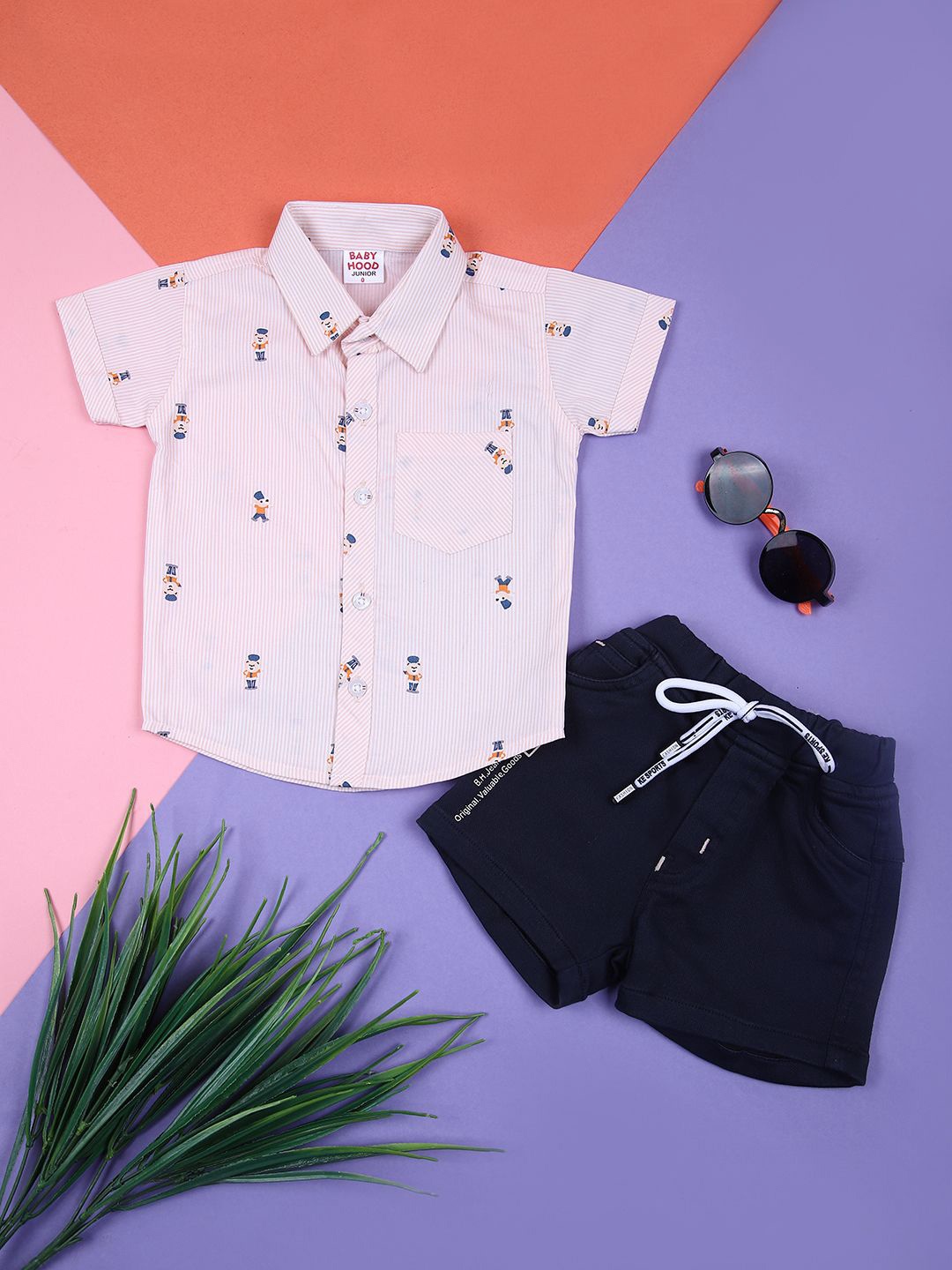 

V-Mart Boys Shirt with Shorts, Peach