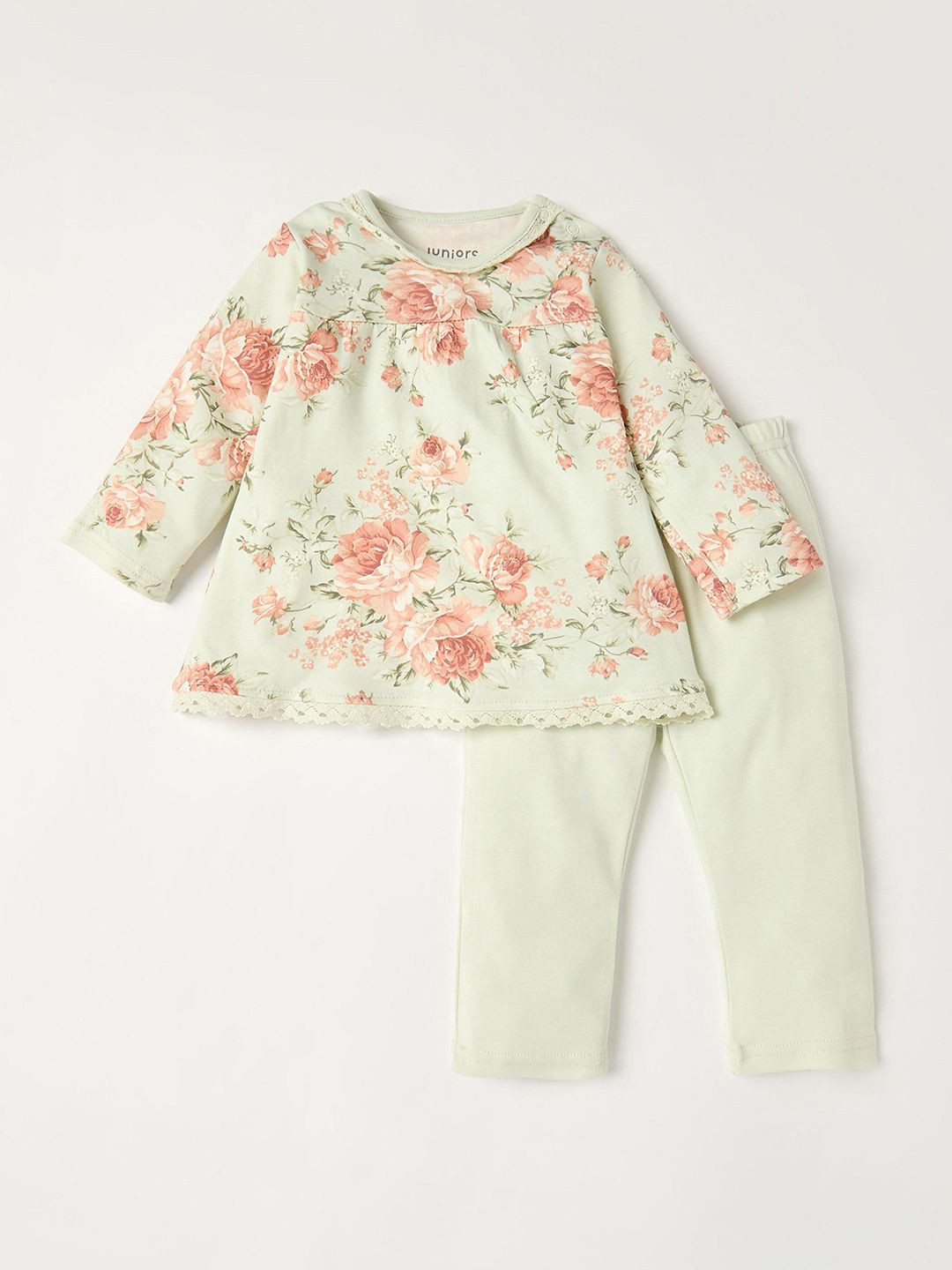 

Juniors by Babyshop Girls Floral Printed Pure Coton Sweatshirt With Pyjamas, Green