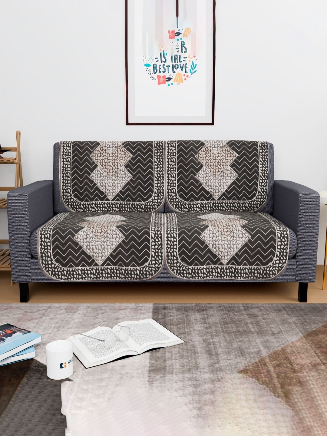 

Aura Grey & Brown 4 Pieces Floral Printed Cotton 2 Seater Sofa Covers