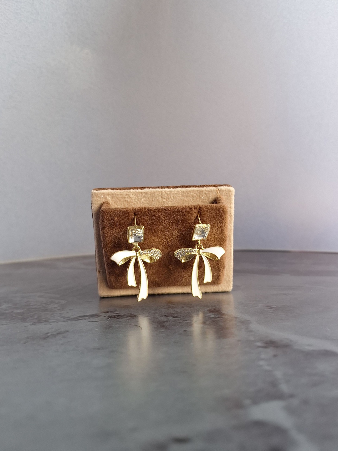

Z HOME Gold Plated Contemporary Crystals Studs Earrings, White