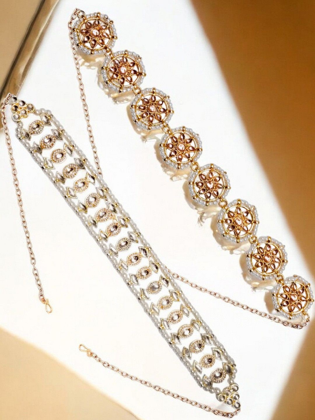 

Anouk Set Of 2 Kundan Studded Head Chains, Gold