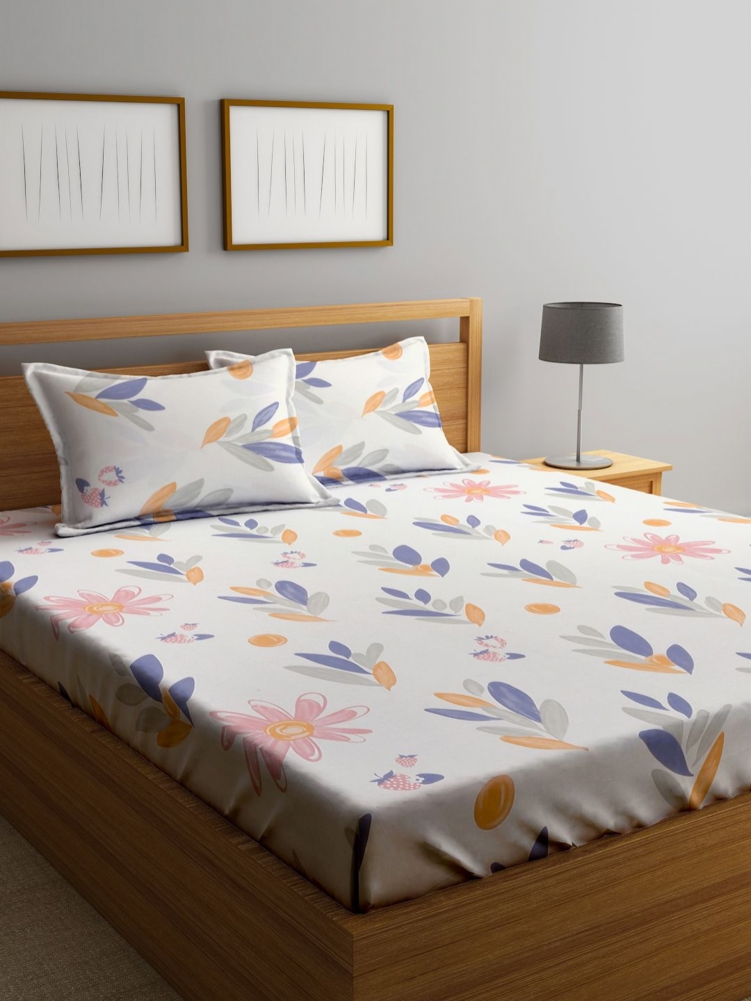 

Myntra Elegant Homes Pink & Purple Printed Fitted 300 TC King Bedsheet Set 2.50m x 2.25m