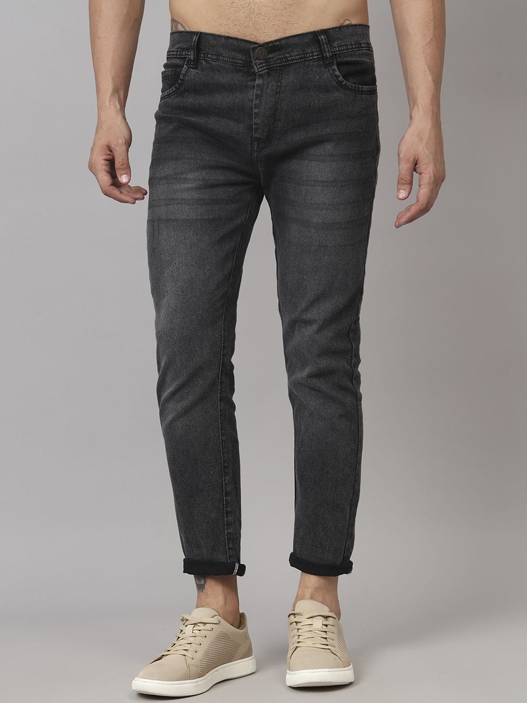 

COMFITS Men Classic Mid-Rise Clean Look Straight Fit Light Fade Jeans, Grey
